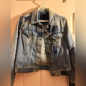 AllSaints Patchwork Light Wash Denim Jacket - Light Blue